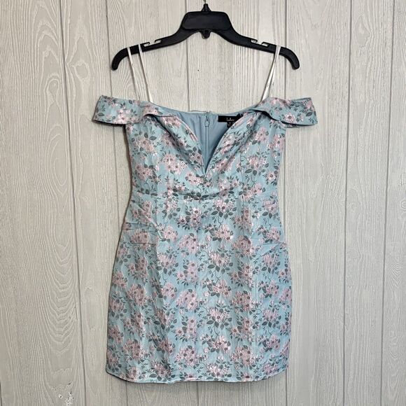 Lulu's Blue Pink Floral Jacquard Mini Dress Size Medium NWT - Picture 8 of 9